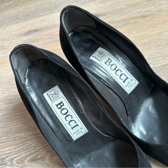 Vintage 80's Bocci Black Suede Pumps Shoes Made In Italy - Size 37.5 EU - Picture 13 of 16